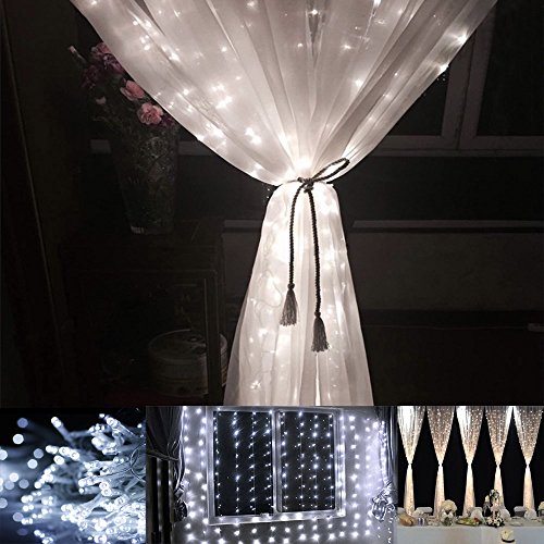 LE Cortina de Luces LED con Enchufe 3x3m 306 LED, Luz Decorativa Interior y Exterior Blanco Frío, Impermeable, Cadena de Luces 8 Modos Luz, Decoración de Dormitorio, Navidad, Fiestas, Bodas, Jardín