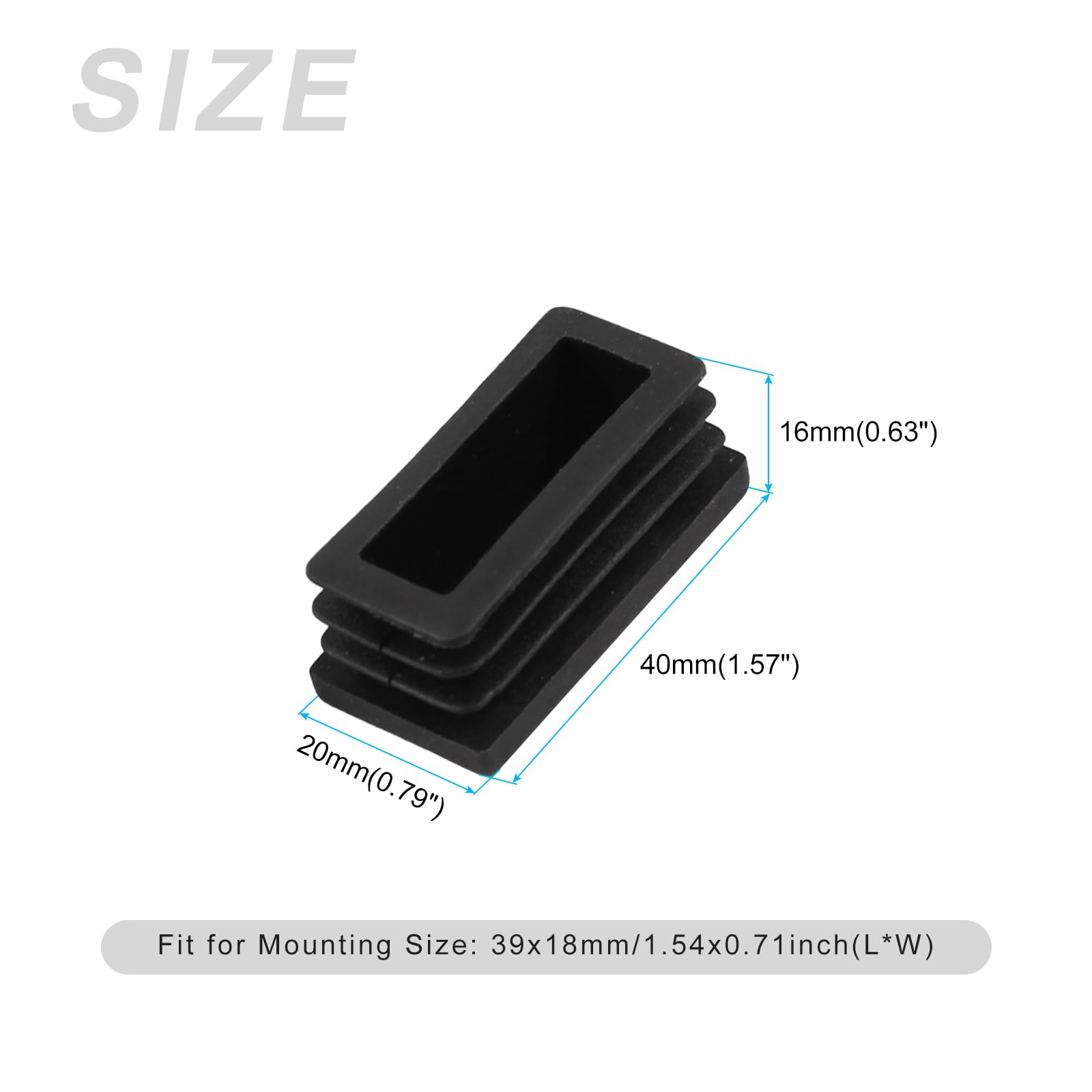 METALLIXITY Tappi di Chiusura Rettangolari (40 x 20mm) 6pz, Tappi di Chiusura Filettati per Inserti di Tubi Rettangolari in Plastica - per Gambe di Mobili Tavoli Sedie, Nero