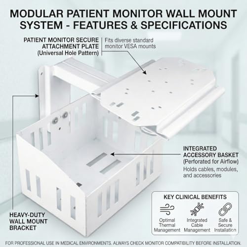 Image of Patient Monitor Wall Mount Stand With Basket To Compatible All Types Patient Monitors For Hospital, ICU, OPDs, Clinics, OTs, Labs (WITH BASKET)