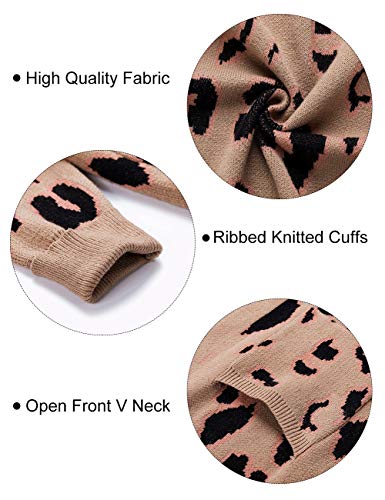 ZESICA Women's Long Sleeves Open Front Leopard Print Knitted Sweater Cardigan Coat Outwear with Pockets,M,A-Khaki