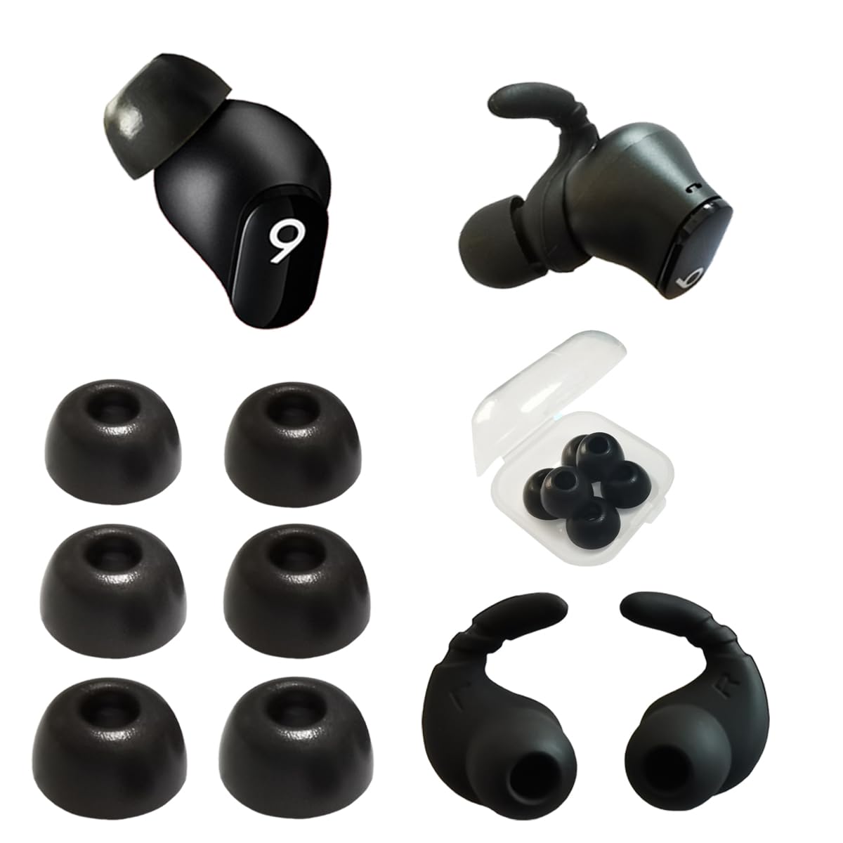 Memory Foam Ear Tips & Ear Hooks for Beats Earbuds Replacement Accessories | 3 Pairs Tips + 1 Pair Hooks Fit Beats Studio Buds/Fit Pro/Solo Buds, Sport Anti-Slip, Noise Isolating, Comfort Fit