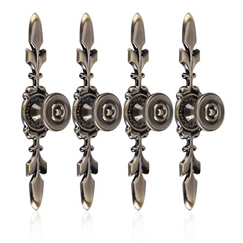 Backplate for Drawers Knobs，Fdit Pack of 4 Vintage Style Pull Handle Door Knob Back Plate for Home Furniture Drawer Cabinet Dresser Closet Wardrobe Cupboard with Screw(Green Bronze,)