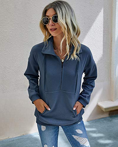 Image of PRETTYGARDEN Women's Casual Long Sleeve Zipper Sweatshirt Drawstring Loose Quarter Zip Pullover Tops with Pockets