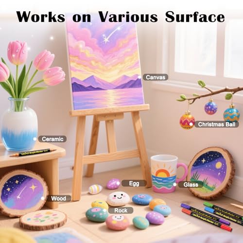 Image of VOKART 60 Colors Acrylic Paint Markers Brush Tip Paint Pens | for Rock, Canvas, Fabric, Wood, Glass, Ceramic - Art Supplies for Artists, Kids, DIY & Holiday Decor