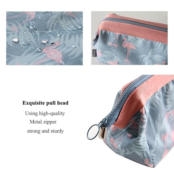 Image of Nylon Cosmetic Toiletry Pouch Waterproof Makeup Vanity Shaving Household Grooming Travel Storage Organizer Bags Pouch Kit Pack for Unisex Travel Compact Utility Design Go Grey