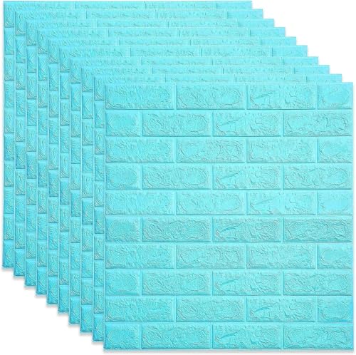 Image of 20 Pack Blue Self-Adhesive Waterproof PE Foam 3D Wall Panels 4mm Thickness Wallpaper Sticker for Bathroom, Living Room, and Home Decoration, 70 x 77cm, Appx. 5.8 Sq Feet.