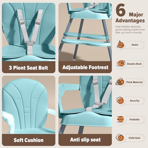 Image of Baybee 3-in-1 Convertible High Chair for Baby | Baby Feeding Chair for 6 Months to 5 Years with Wide Food Tray, Soft Cushion Seat, Adjustable Footrest & 3-Point Safety Harness | Foldable Baby High Chair (Green)