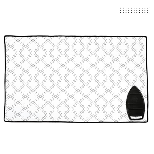 Image of Encasa XO Ironing Mat (Large 120x70 cm) with 3mm Felt Padding, Silicone Iron Rest Protector, Steam Press on Table, Bed, Portable, Heat Reflective, Foldable, Washable, Printed - White Tiles