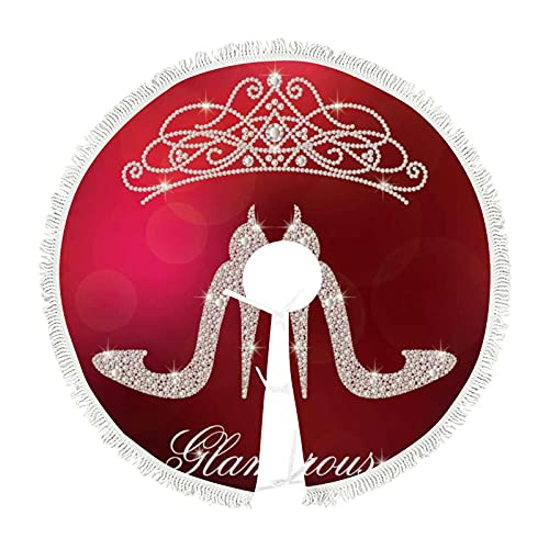 Rashu Christmas Tree Skirt 30 36 48 inches ﻿Elements Ladies High Shoe Xmas Tree Skirt Cover Mat Fringed lace Round Party Holiday Ornaments Christmas Decorations