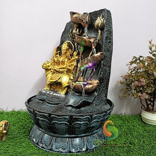 Image of Decorative Table Top Water Fountain for Home Decor /Office /Indoor & Outdoor /Garden /Puja Room /Vaastu with Multicolor LED Light and Adjustable Water Pump (Durga MAA)