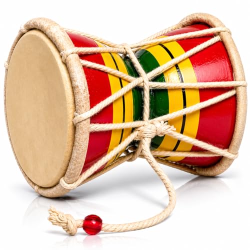 Indian Damru Hand Drum, 4 Inch Small, Wood & Leather Percussion Instrument