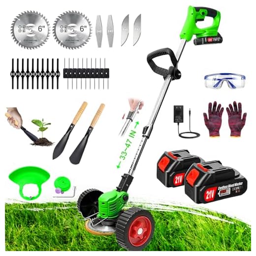 Electric Weed Wacker Cordless Eater, Weed Trimmer Battery Powered with 5 Types Blades&2Pcs 21V/2.0Ah Battery Operated & Charger, Lightweight Weed Trimmer/Edger Lawn Tool/Brush Cutter for Garden Yard