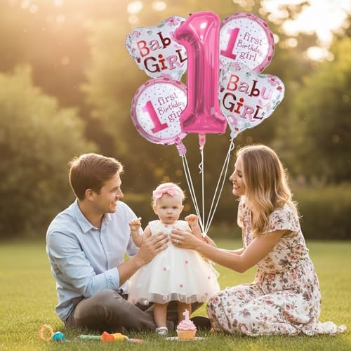 Image of Rozi Decoration Baby Girl 1st Birthday Balloon Set | Pink Number 1 Foil Balloon with Baby Girl Printed | First Birthday Party Decoration | Cute Combo for Kids Celebration