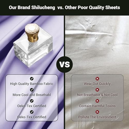 Image of Shilucheng 4 Piece Queen Sheet Sets, Cooling Sheets, Blend Rayon Derived from Bamboo, Deep Pocket Up to 16 inch, Breathable & Soft Bed Sheets, Hotel Silky Bedding Set, Lavender
