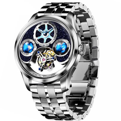 Image of OLEVS Watches for Men Skeleton Self Winding Automatic Mechanical Luxury Dress Sapphire Crystal Diamond Waterproof Luminous Stainless Steel Band Wirst Watch Gift for Men
