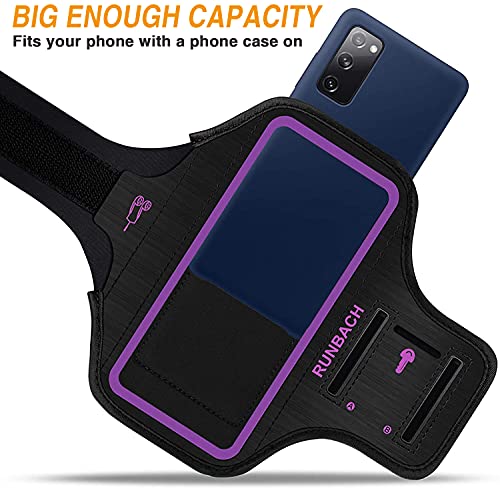 Runbach Water Resistant Running Armband For Samsung Galaxy S20 Fe/S20+/S10+/S10 Lite/S9+/S8+,Galaxy A60/A51/A50/A32/A30/A20/A11/A10/A8S,With Fingerprint Touch,Adjustable Strap And Card Slot(Purple) #TOP6
