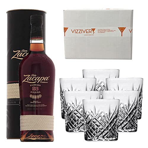 Rum Ron Zacapa 23 Gran Reserva Solera 40% Vol. 1000 ml - Sei Bicchieri In Vetro da 300 ml