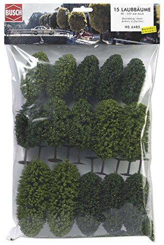 Arbres feuillus H0 Busch 6485 pour le décor paysager de réseaux ferroviaires miniatures