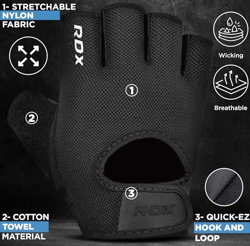 RDX Weight Lifting Gloves Gym Fitness Workout, Anti Slip Palm Protection Half Finger, Adult & Kids Exercise Glove for Powerlifting Deadlifting Bodybuilding Calisthenics Cycling Climbing, Men Women - Image 3