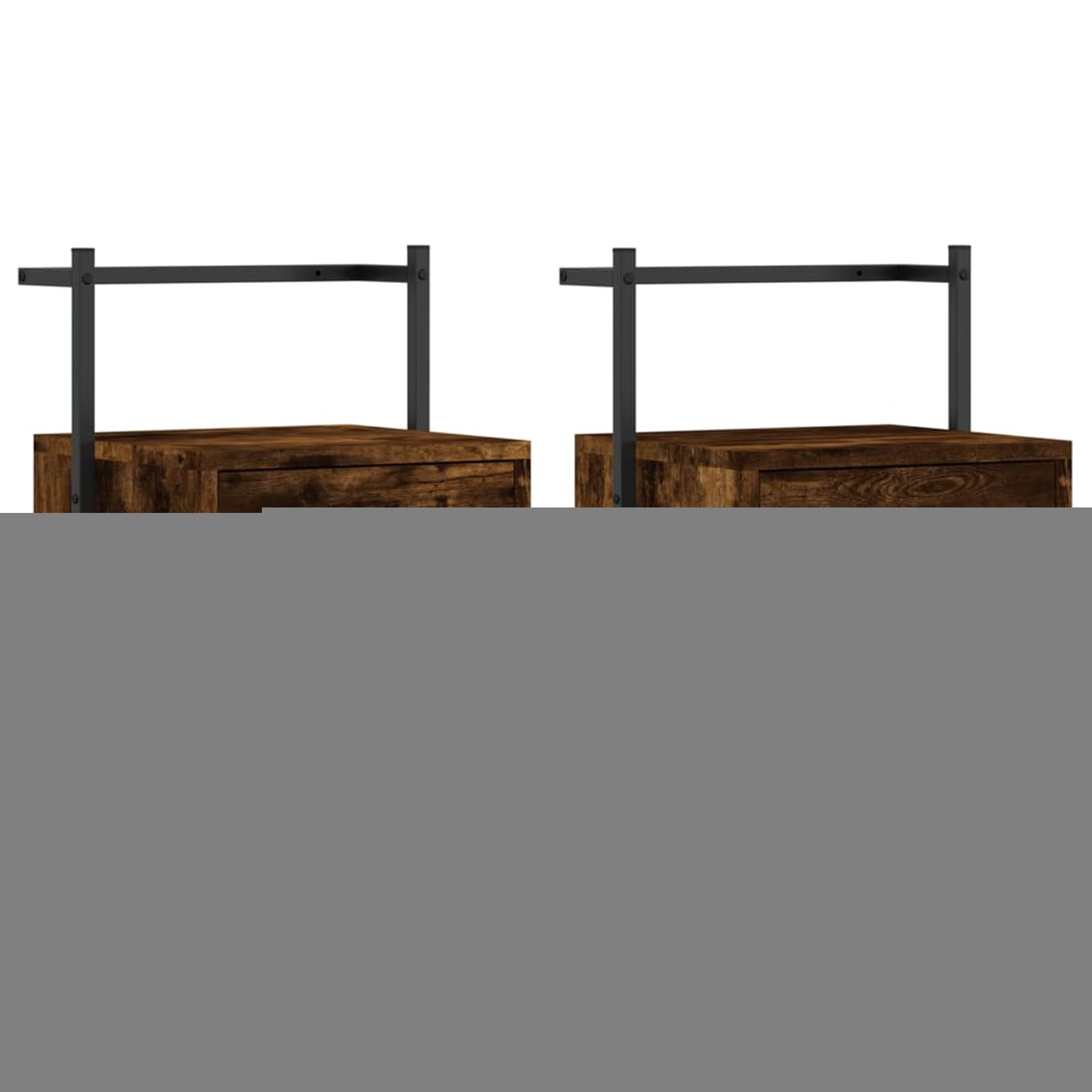 Comodini a Muro, Sospesi con Cassetto per Organizzazione Spazio, 35 x 30 x 51 cm, in Legno Multistrato e Metallo, Rovere Fumo, per Camera da Letto, Soggiorno e Bagno