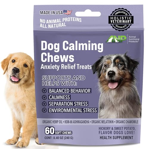 Image of ANP Premium Organic Hemp Oil Calming Chews for Dogs - No Animal Proteins Separation Anxiety & Stress Relief - Clinically Studied KSM-66 Ashwagandha - Promotes Relaxation, Improves Sleep - Made in USA