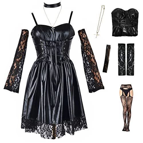 TMSREBU MisaMisa Cosplay Costume Leather Goth Outfit Misa Uniform Dress Halloween Full Set(Misa,XS)