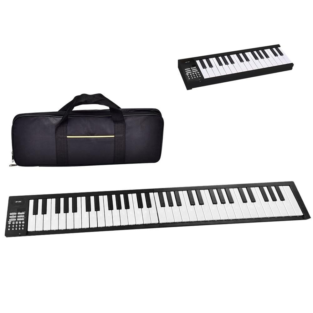 Electronic Piano, 61 Keys, Foldable, 61 Keys, Rechargeable, Black, Keyboard, Digital Piano