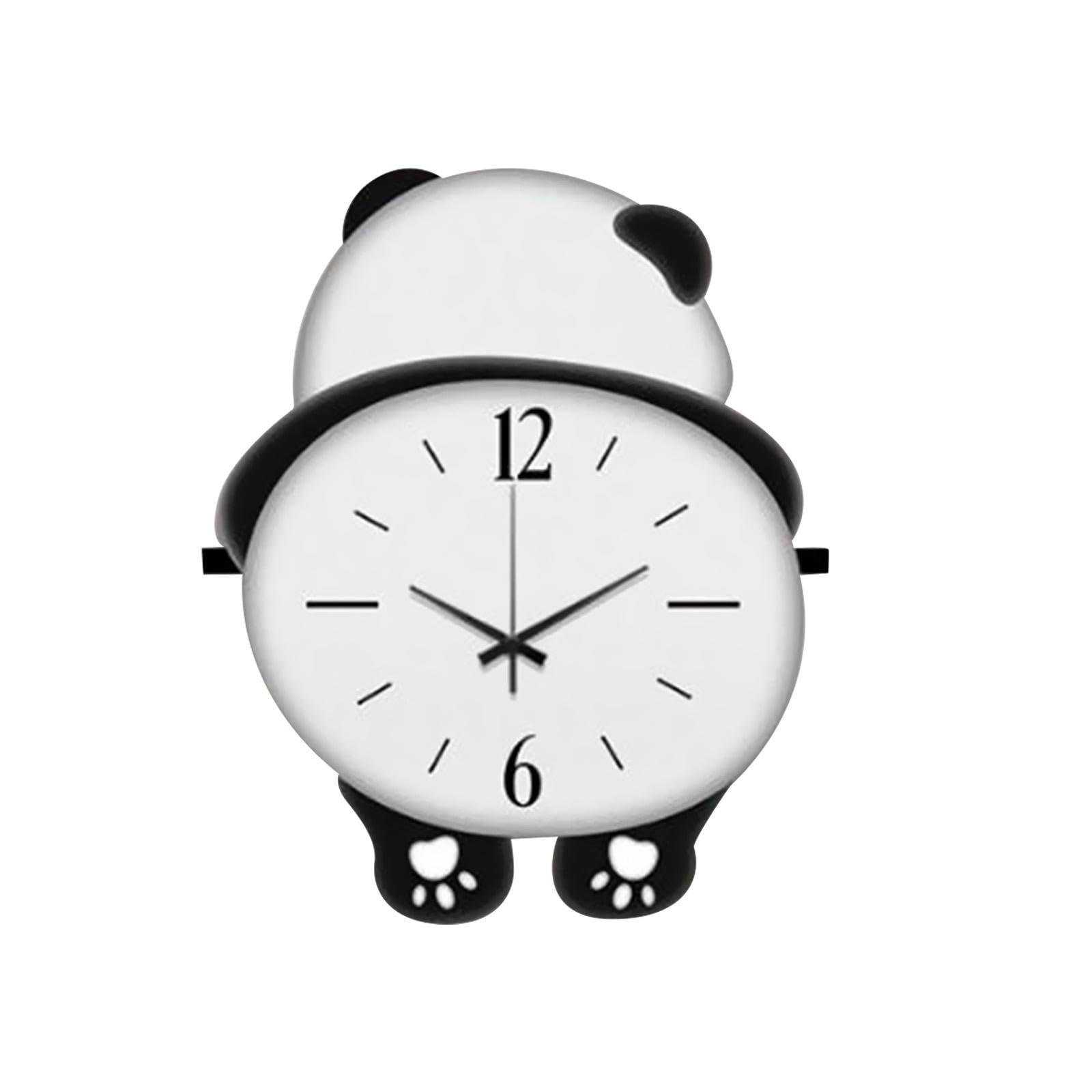 Horloge panda mouvement balayage discret et silencieux en bois suspendu