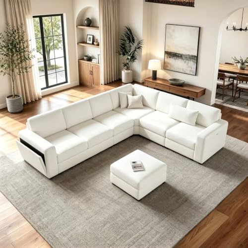 Vesgantti Modular 6-Seater Chenille L Shaped Sectional Sofa, Beige - image 1