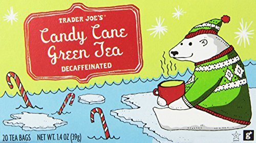 Trader Joes Candy Cane Green Tea Decaffeinated 20 Tea Bags, a Holiday Favorite with Peppermint,vanilla and Cinnamon Flavors-set of 4