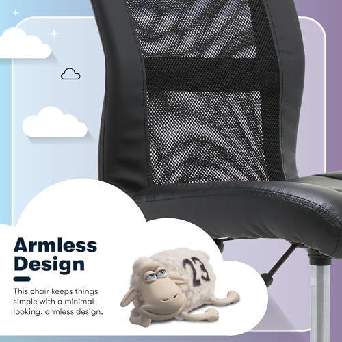 Image of Serta Essential Armless TaskChair, Small Desk Chairs with Wheels, Breathable Mesh Back and Faux Leather, Quality Foam Cushion Seat for Comfort, Minimal Design for Vanity Table, Black