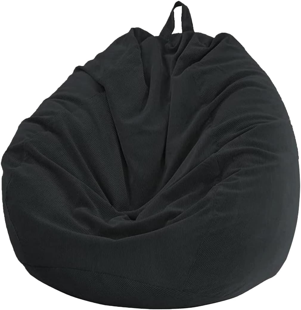 Pear-Shaped Pouffe Cover, Corduroy, Pear Chair without Filling, for Outdoor and Indoor Relaxation, Living Room Lounger, Bedroom Cushion (Black, 85 x 110 cm)