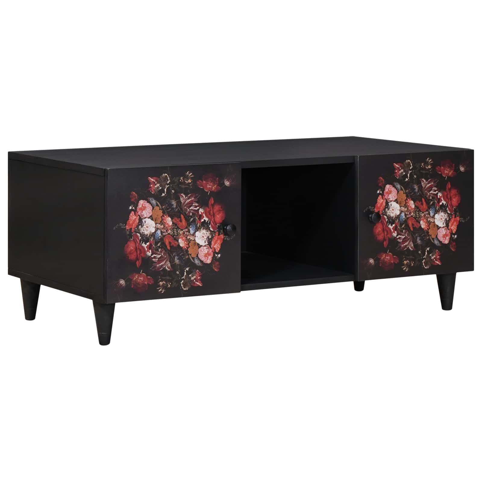 Wielokolorowy stolik kawowy 100 x 54 x 40 cm lite drewno mango | Elegancki kwiatowy wzór, mosiężne guziki, łatwa pielęgnacja, sucha tkanina, do nowoczesnego salonu