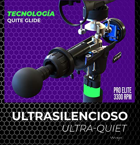 Wueps-Pistola-Masaje-Muscular-de-Tejido-Profundo-Masajeador-ProElite-Carbono-3300-Golpes-Por-Minuto-y-8-cabezales-Alivio-de-Dolores-musculares-espalda-Uso-idoneo-para-Deportistas-Masajistas
