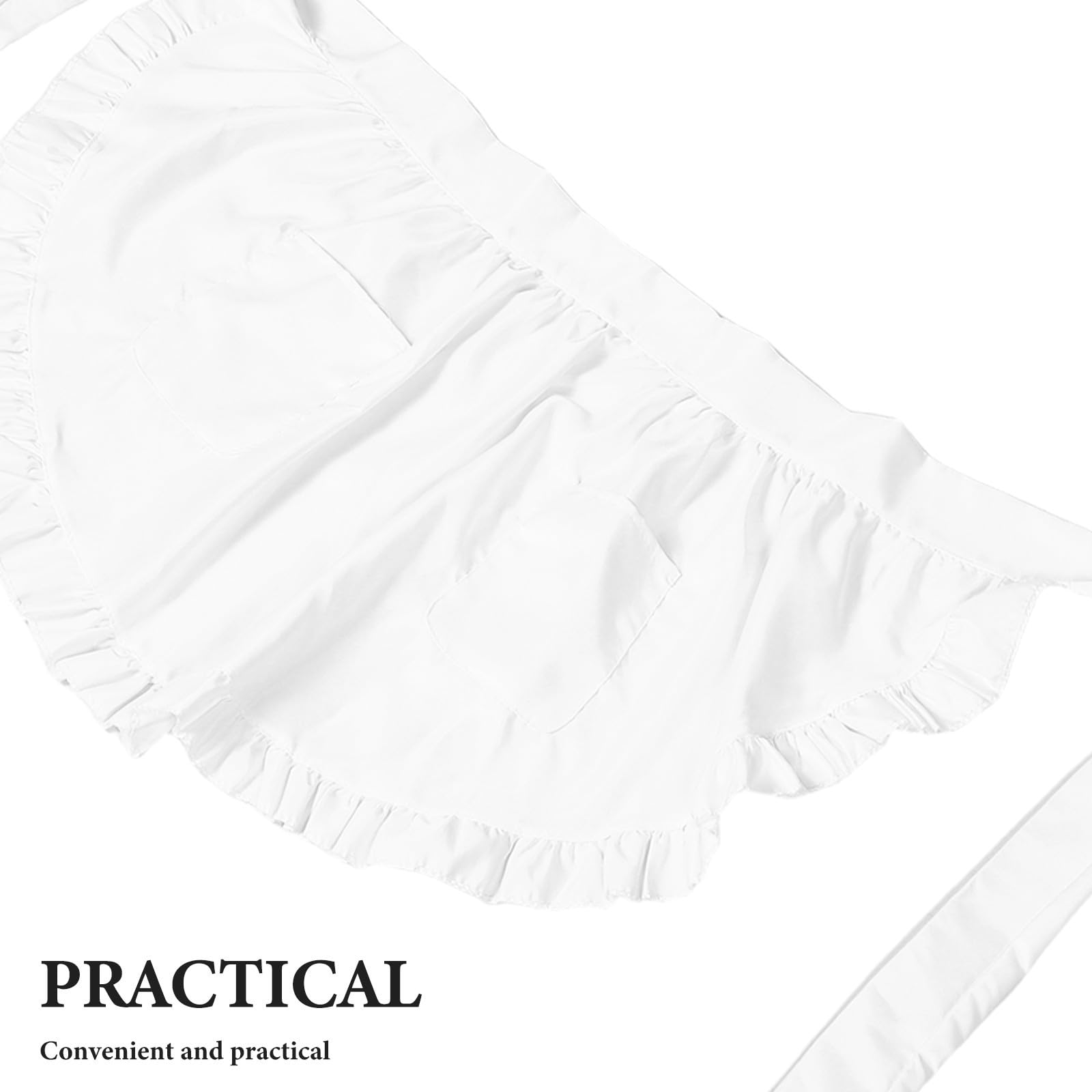 Tofficu 10 Unidades Delantal de Cintura Media Blanco con Volantes y Doble Bolsillo para Mujer, Diseño Elegante y Cómodo Adecuado para Cocina, Restaurante y Fiesta de Halloween