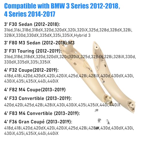 Image of Jaronx Compatible with BMW Door Handle Replacement 3 Series 4 Series, 2PCS Left Front Driver Side &Right Front Passenger Door Pull Handle for BMW 320i,328i,330i,335i F30 /F31 &428i,435i F32 /F36 (Beige)