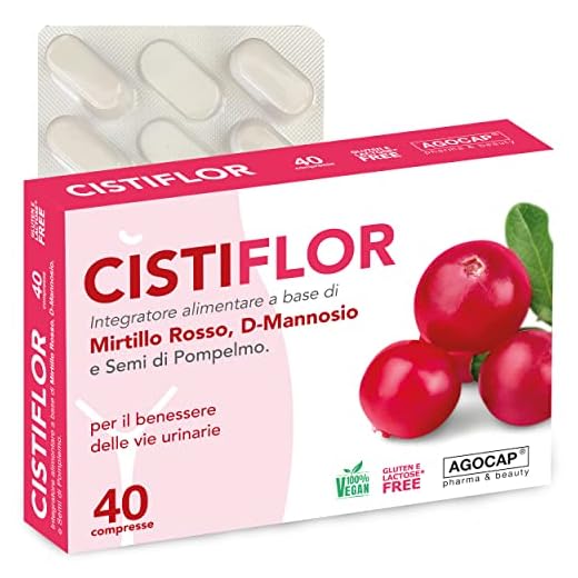 Cistiflor, D-Mannosio, Mirtillo Rosso e Semi di Pompelmo | per Cistite, Candida e Infezioni delle Vie Urinarie | 40 compresse, integratore d mannosio, cranberry, Agocap