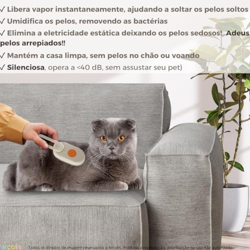 Escova 4 em 1 Massageadora – Escova a vapor para pets, ideal para cães e gatos, com alça retrátil. P