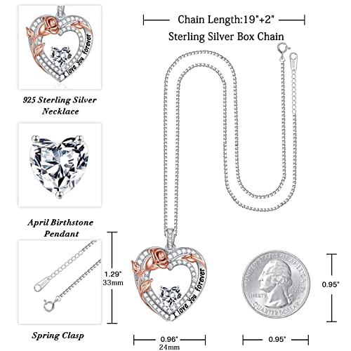 Iefil Mothers Day Gifts For Women, Sterling Silver Birthstone Necklace Birthday Christmas Gifts For Women Anniversary Valentines Day Gifts For Her Mom Grandma April Birthstone White Topaz Jewelry #TOP4