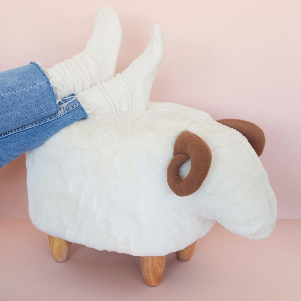 Balvi Tabouret Le Mouton Couleur Blanc en Forme de Mouton Pattes en Bois Polyster/Bois