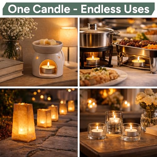 Image of Zuvo Tea Lights Candles 8 Hour Burn (100 Pack) - Unscented White Tealight Candles, Long Burning Smokeless Tea Lights for Weddings, Home, Shabbat, Emergency - European Made, Lead-Free Cotton Wick