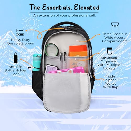 Image of Gear New Alpine 19 inch /36L Large Water Resistant School Bag | Casual Backpack | Daypack | Travel Backpack | Kids Bag for Boys /Girls (Black - Black)