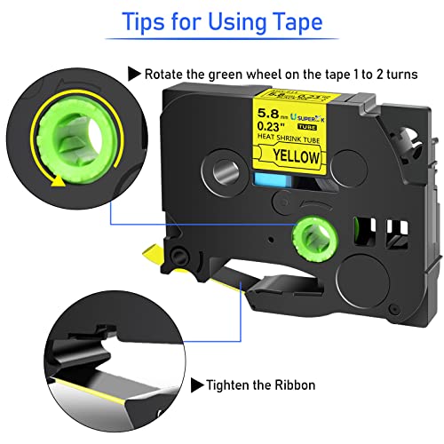 Image of 2 Pack Compatible for Brother Ptouch HSe-611 HSe611 HS-611 HS611 Black on Yellow 5.8mm 0.23'' Heat Shrink Tubing Label Tape for Wire Cable use in PT-E300 PT-E500 PT-E550W PT-P750W Label Printer
