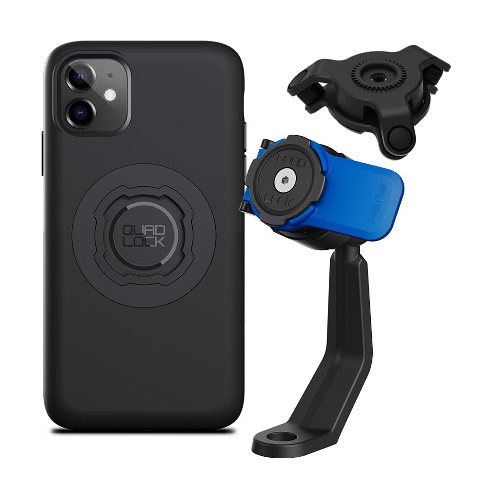 Quad Lock Mirror Stem Motorcycle Phone Mount with Vibration Dampener and MAG Phone Case for iPhone 11
