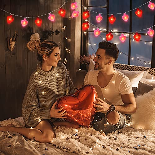 Mosoan 10Ft 30 Leds Valentine's Day Decor String Lights, 8 Light Modes Heart Lights Battery Operated, Valentines Day Decoration Lights For Bedroom Home Party Wedding Indoor Outdoor (Red Pink) #TOP3