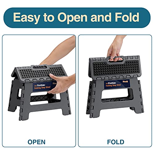 Image of Flottian 9 inch Folding Step Stool for Adults and Kids Holds Up to 300 lbs,Non-Slip Folding Stools with Portable Handle, Compact Plastic Foldable Step Stool for Bathroom,Bedroom, Kitchen Gray