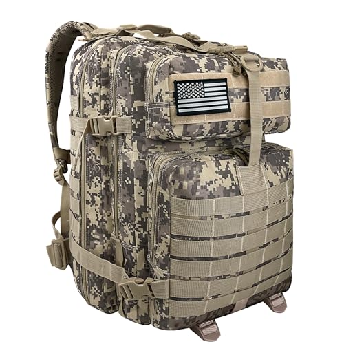 Image of Military Tactical Backpack for Men, 45L 3 Day Assault Pack, Heavy Duty Large Molle Backpack for Outdoor, Hiking, Camping, Camouflage Khaki