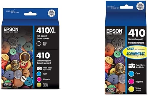 Epson 410 Claria - Paquete combinado de cartuchos de color negro y estándar de alta capacidad (T410XL-BCS) 410 Claria de tinta premium, capacidad