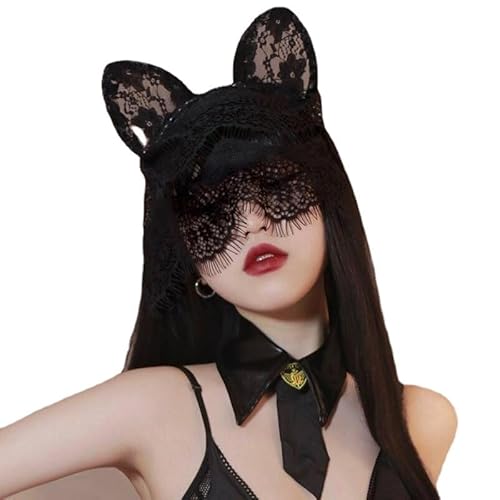 Sexy Lace Women Veil Black Rabbit Ear Headwear Masquerade Holiday Parties Hollowed Mask Girlfriend Surprise - black