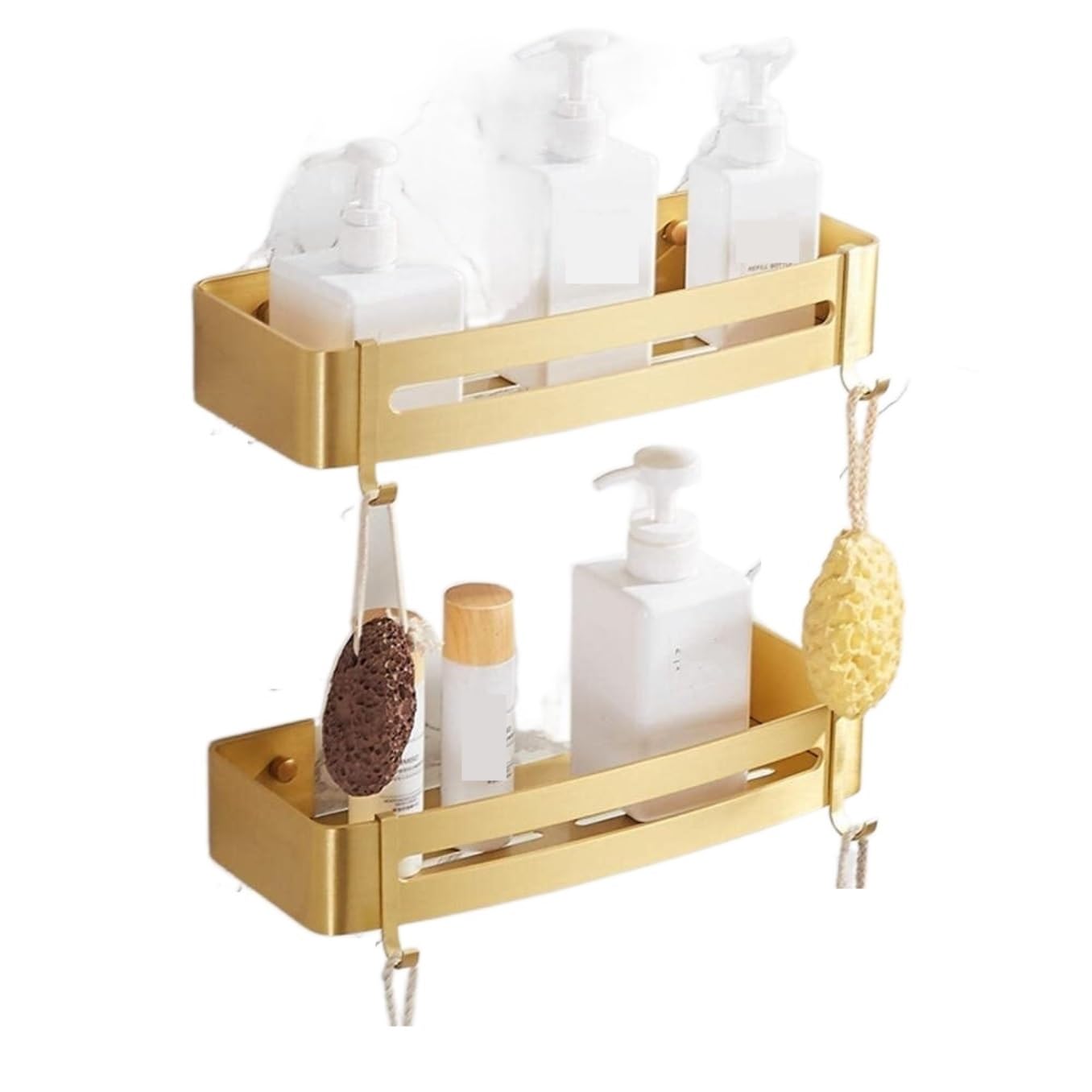 AZHKJKZH Shower Shelf Wall Mounted Shower Shelves With Hook Basket No Drilling Space Aluminum Bathroom Accessories(Gold2,2pcs)